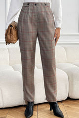 Perfee Plaid Straight Pants with Pockets