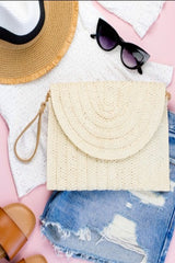 Straw Foldover Convertible Clutch