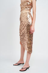 Sequin Shirred  MIDI SKIRT