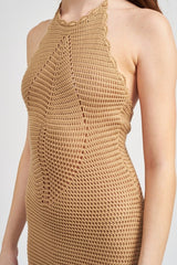 CROCHET HALTER Midi Dress With Slit