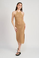 CROCHET HALTER Midi Dress With Slit