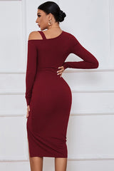 Burgundy Ruched One Shoulder Strap Dress