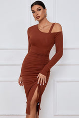 Dust Orange  Ruched One Shoulder Strap Dress