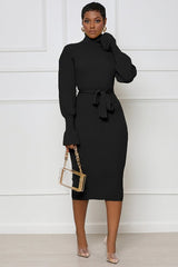 Black Turtleneck Bodycon Midi Sweater Dress