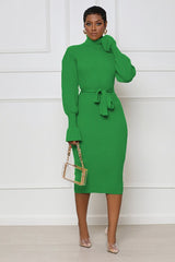 Green Turtleneck Bodycon Midi Sweater Dress