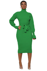 Green Turtleneck Bodycon Midi Sweater Dress