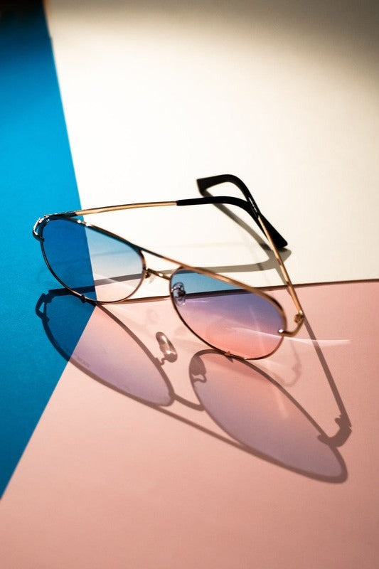 Gold Blue Pink Unisex Aviator Sunglasses