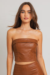 Corset Faux Leather Tube Top