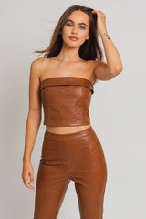 Corset Faux Leather Tube Top