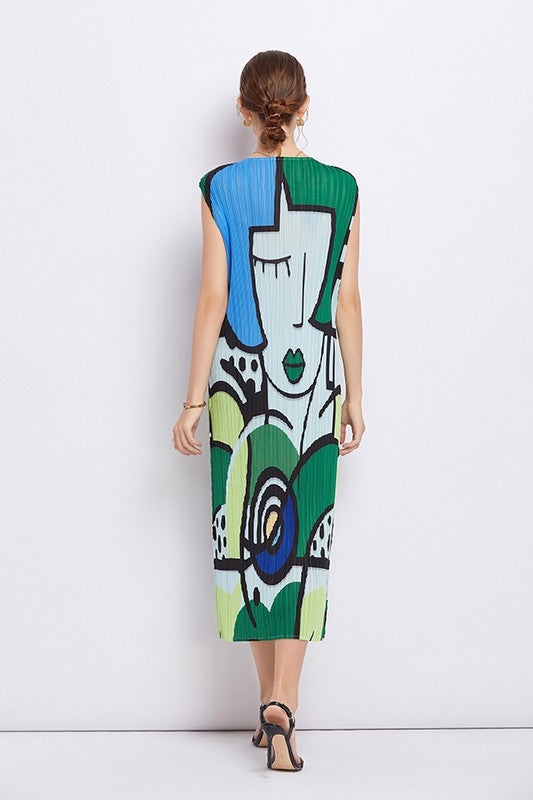 Art Printed Sleeveless Maxi Dress
