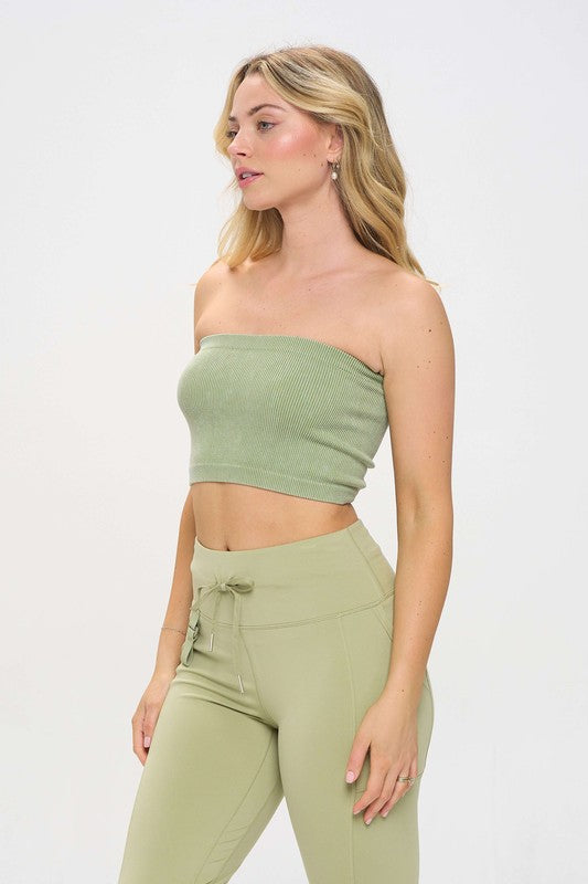 Ribbed Knit Bandeau Tube Top Strapless