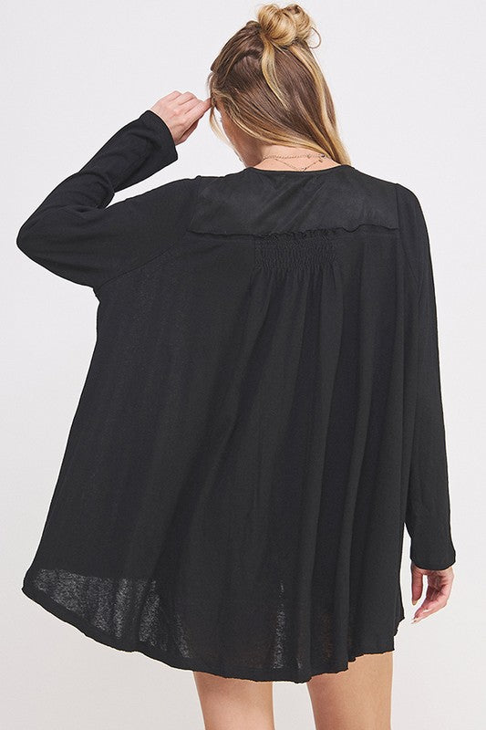 Plus Size Long Sleeve V-Neck Oversized Button Down Tunic