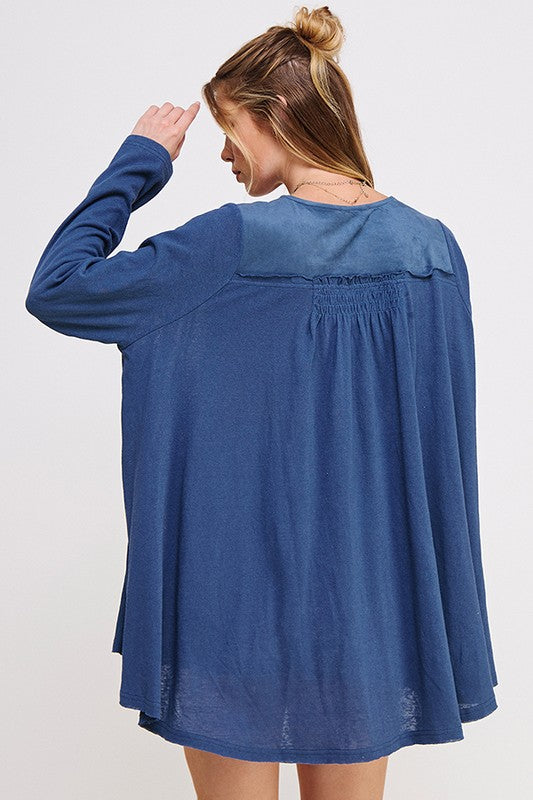 Plus Size Long Sleeve V-Neck Oversized Button Down Tunic