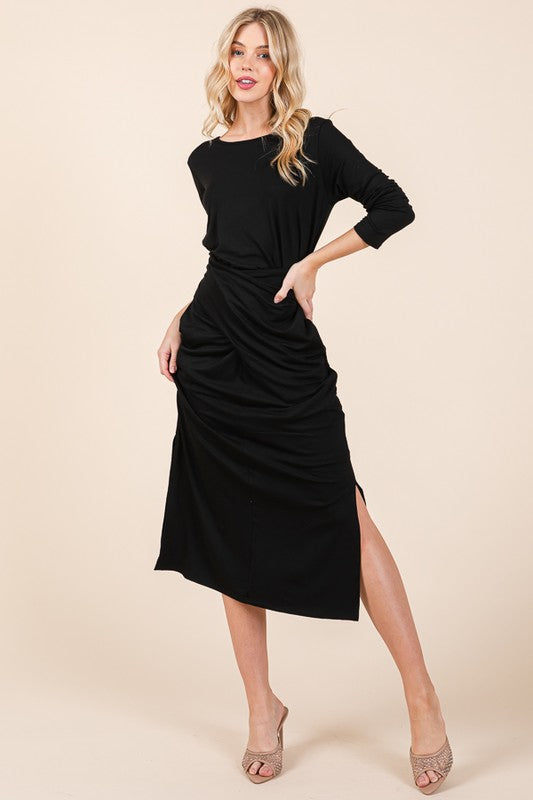 Waist Wrap Dress-with Pockets-SOLID