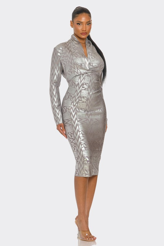 Metallic Zigzag Holiday Bandage dress