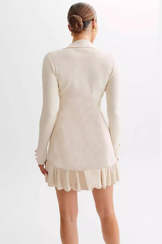 Contrast Long Sleeves Frill Mini Dress