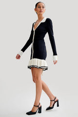 Contrast Long Sleeves Frill Mini Dress