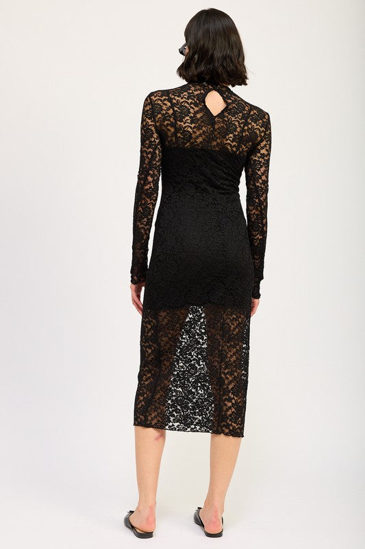 Mock Neck Midi Lace Dress