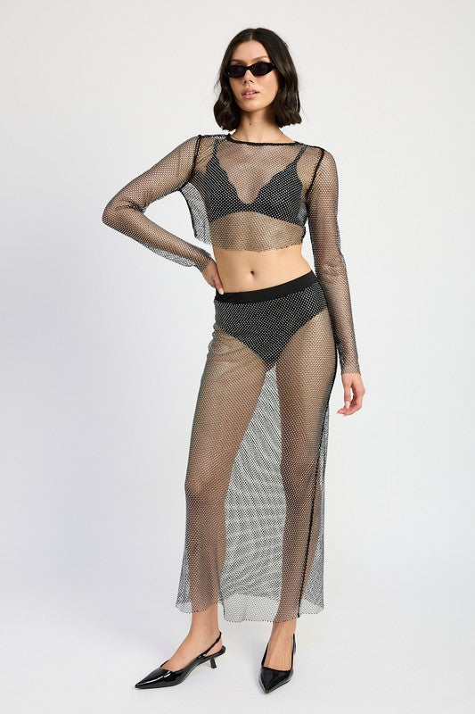 Rhinestones Mesh Cropped Cop