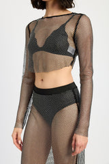 Rhinestones Mesh Cropped Cop