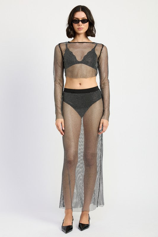 Rhinestones Mesh Cropped Cop