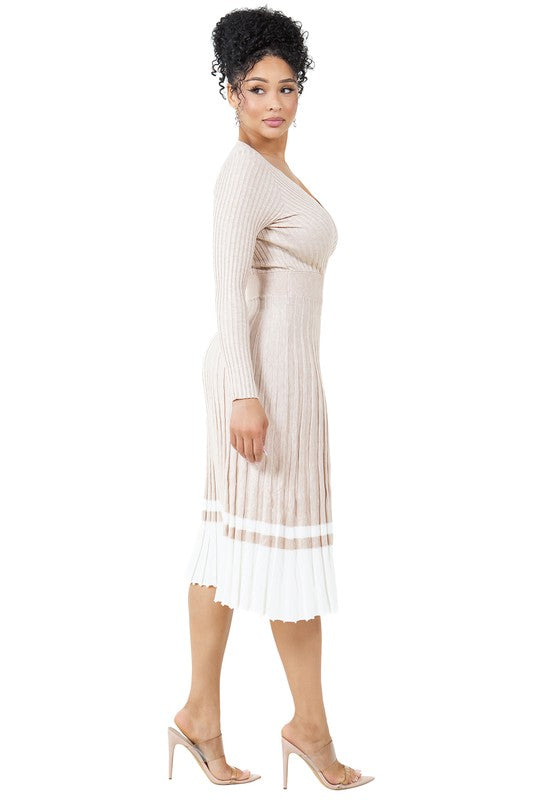 V Neck Knitted Midi Dress