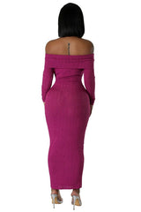 Fuchsia Bodycon Long Sleeves Off shoulder Maxi Dress