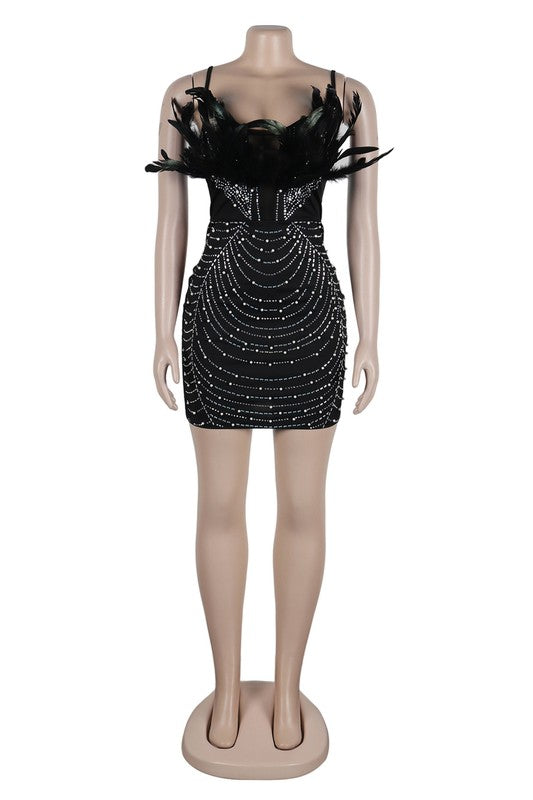 Black Bodycon Rhinestone Embellished Mesh Mini Dress