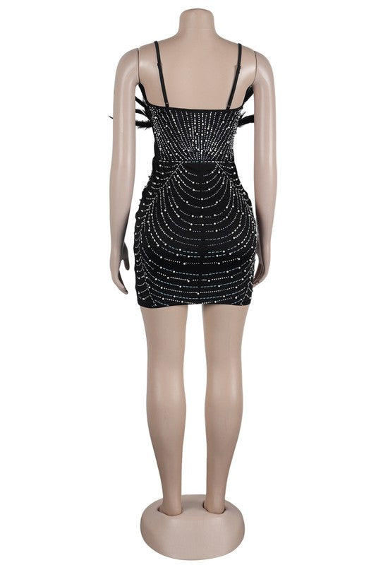 Black Bodycon Rhinestone Embellished Mesh Mini Dress