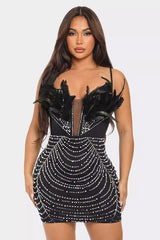 Black Bodycon Rhinestone Embellished Mesh Mini Dress