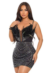 Black Bodycon Rhinestone Embellished Mesh Mini Dress