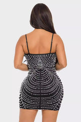 Black Bodycon Rhinestone Embellished Mesh Mini Dress