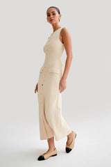 Ivory Sleeveless Buttoned Knit Maxi Dress