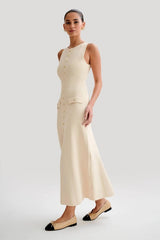 Ivory Sleeveless Buttoned Knit Maxi Dress