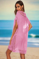 Cutout V-Neck Short Sleeve Swimsuit Cover-Up Dress