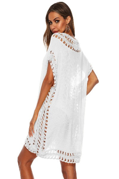 Cutout V-Neck Short Sleeve Swimsuit Cover-Up Dress