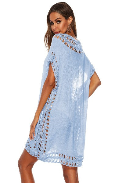 Cutout V-Neck Short Sleeve Swimsuit Cover-Up Dress