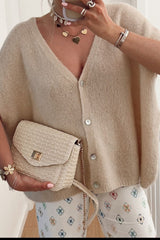 V-Neck Button Up Short Sleeve Cardigan