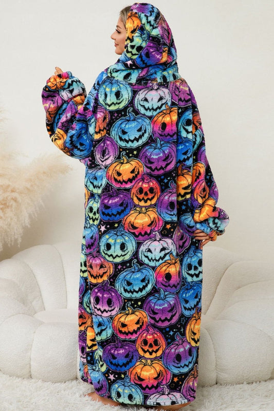 Halloween Fuzzy Pocketed Long Sleeve Hooded Lounge Dress