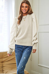 Pearl Embellishments Contrast Sleeves Sweater