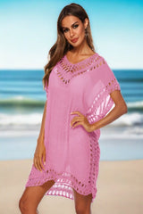 Cutout V-Neck Short Sleeve Swimsuit Cover-Up Dress