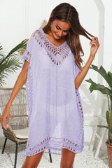 Cutout V-Neck Short Sleeve Swimsuit Cover-Up Dress