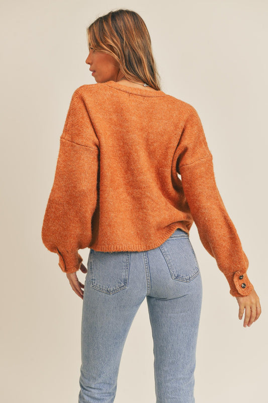 MABLE Rust Long Sleeve Button Down Sweater Cardigan