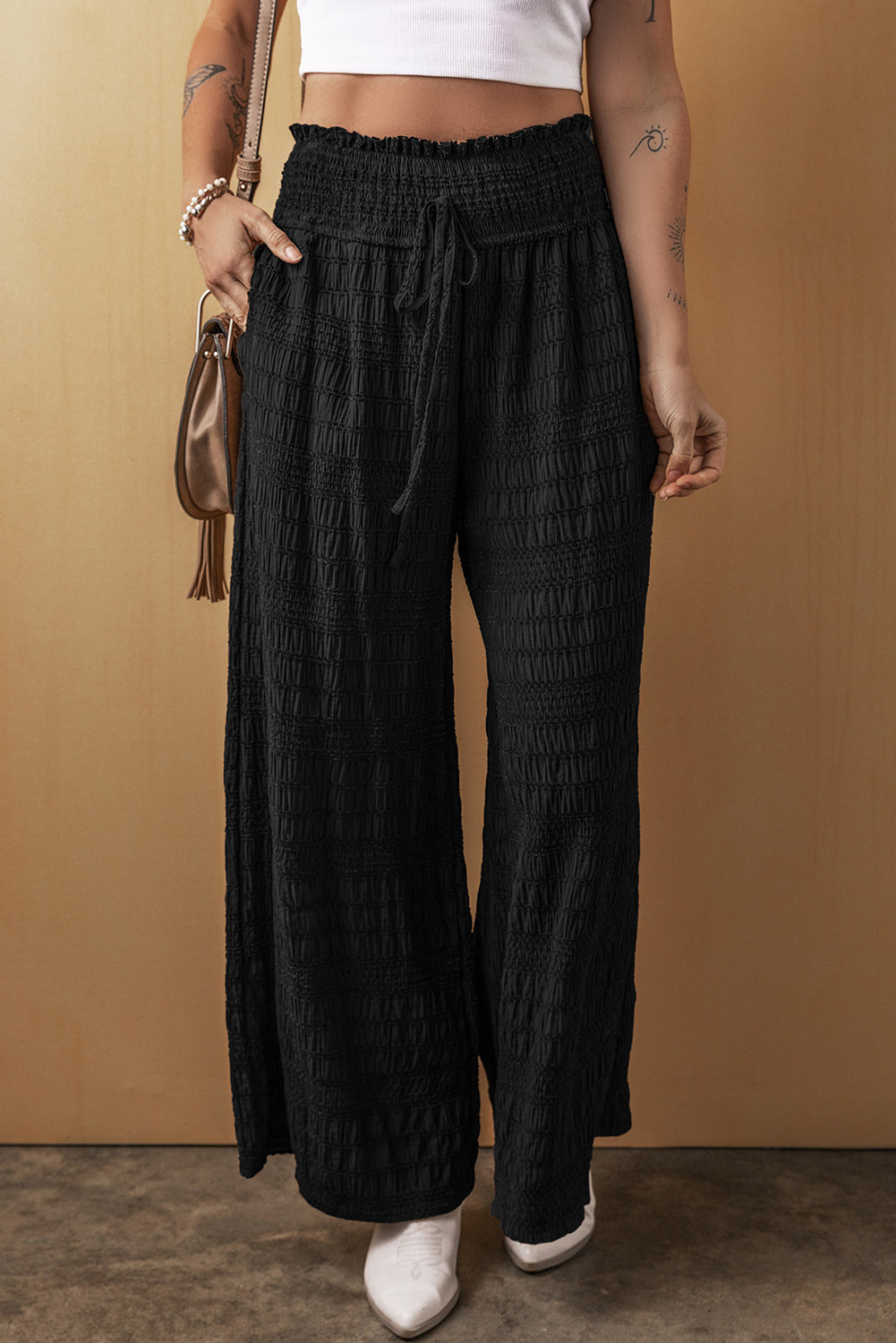 Black Tied Wide Leg Pants