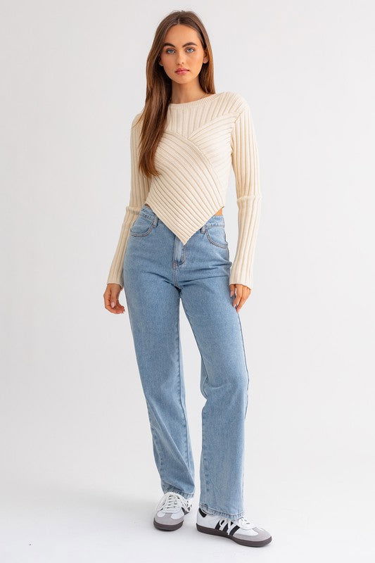 Asymmetrical Hem Sweater Top - Hassle Free Cart