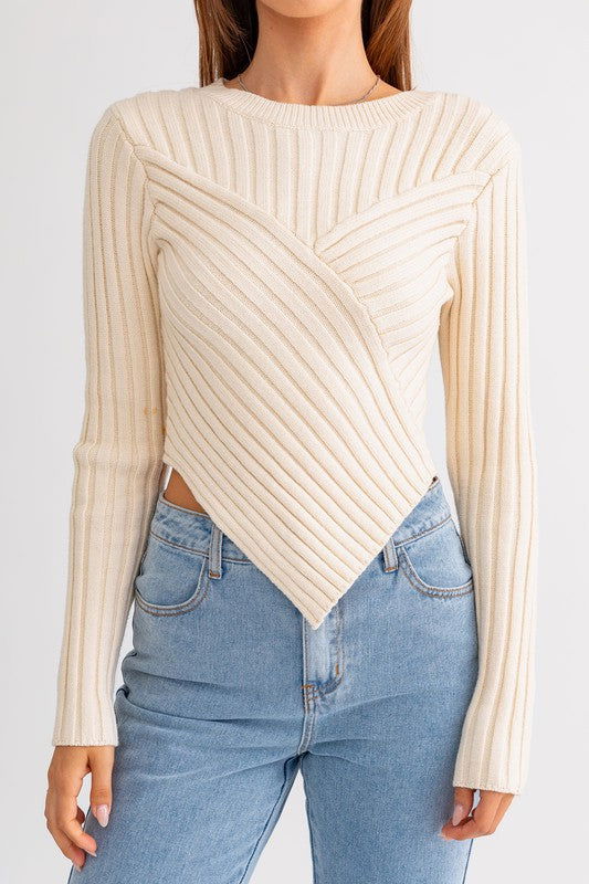 Asymmetrical Hem Sweater Top - Hassle Free Cart