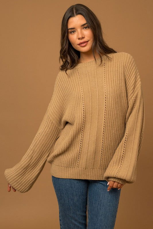 Balloon Sleeve Braid Sweater - Hassle Free Cart