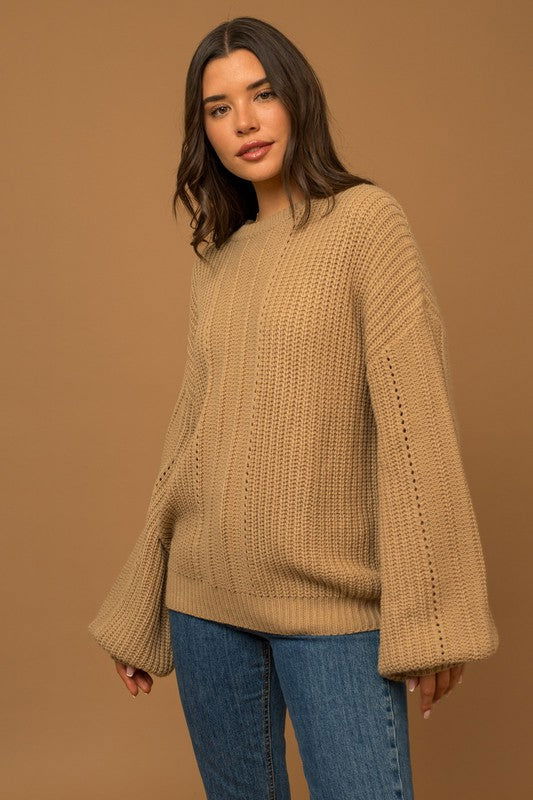 Balloon Sleeve Braid Sweater - Hassle Free Cart