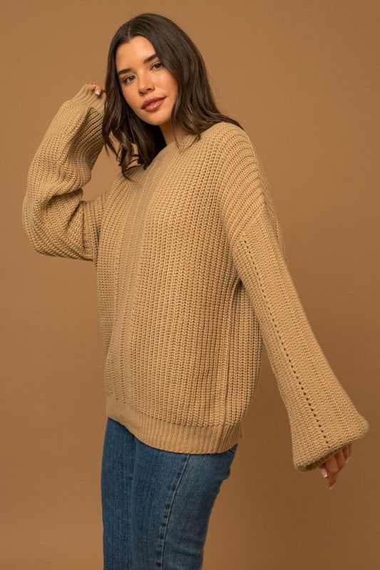 Balloon Sleeve Braid Sweater - Hassle Free Cart