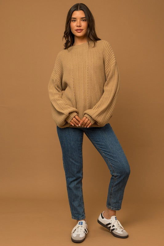 Balloon Sleeve Braid Sweater - Hassle Free Cart